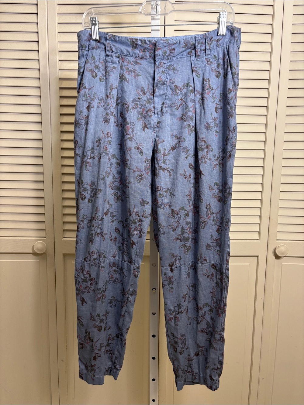 Wrap London Floral Garment Dyed‎ 100% Linen Pleated Pants Size 8